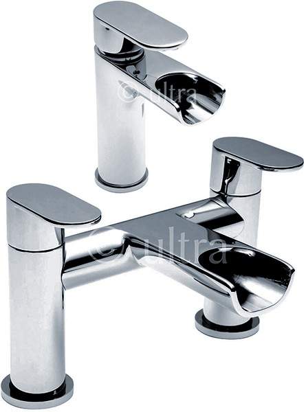 Ultra Flume Waterfall Basin & Bath Filler Tap Set (Chrome).