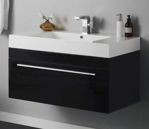 Hudson Reed Midnight Wall Hung Vanity Unit With Basin & Drawer (Black).