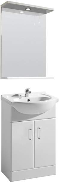 Ultra Beaufort 550mm Vanity Unit With Mirror & Ceramic Basin (White).