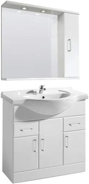 Ultra Beaufort 850mm Vanity Unit With Mirror & Ceramic Basin (White).