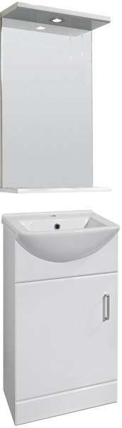 Nuie Marvel 450mm Vanity Unit With Mirror & Ceramic Basin (White).