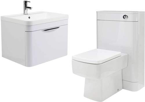 Nuie Parade 600mm Vanity Unit Suite With BTW Unit, Pan & Seat (White).