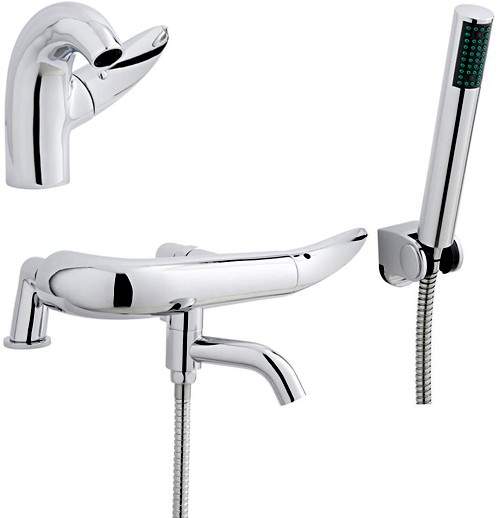 Ultra Freya Mono Basin & Bath Shower Mixer Tap Set With Shower Kit (Chrome).