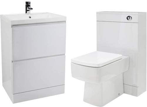 Premier Tribute 600mm Vanity Unit Suite With BTW Unit, Pan & Seat (White).