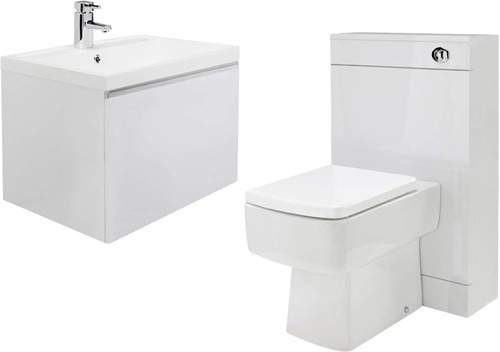 Premier Tribute 600mm Vanity Unit Suite With BTW Unit, Pan & Seat (White).