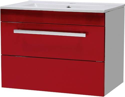 Ultra Design Wall Hung Vanity Unit With Drawer & Basin (Red). 600x450mm.