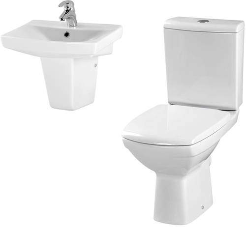 Premier Ceramics Bathroom Suite With Toilet & 500mm Wall Hung Basin.