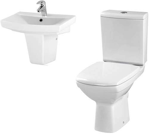 Premier Ceramics Bathroom Suite With Toilet & 550mm Wall Hung Basin.