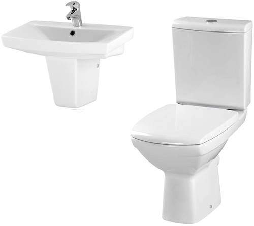 Premier Ceramics Bathroom Suite With Toilet & 600mm Wall Hung Basin.