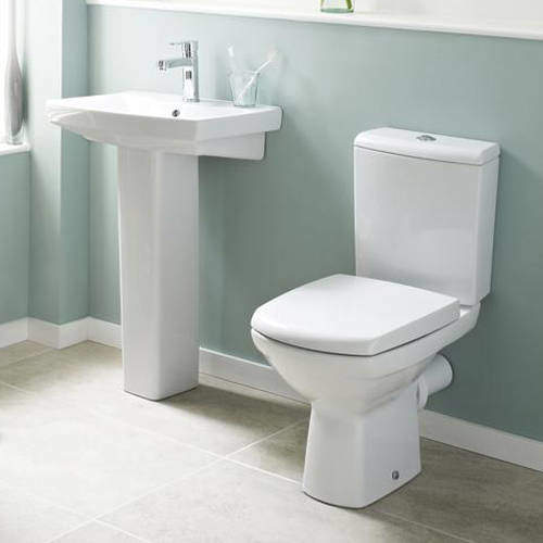 Premier Ceramics Bathroom Suite With Toilet, 550mm Basin & Pedestal.