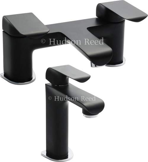 Hudson Reed Hero Basin Mixer & Bath Filler Tap Set (Black & Chrome).