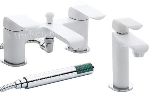 Hudson Reed Hero Basin & Bath Shower Mixer Tap Set (White & Chrome).