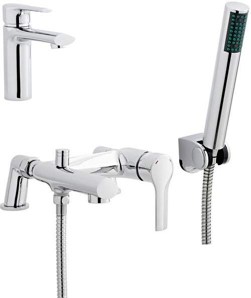 Ultra Imogen Mono Basin & Bath Shower Mixer Tap Set With Shower Kit.