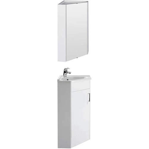 Italia Furniture Corner Vanity Unit With Door, Basin & Cabinet (555mm, White).