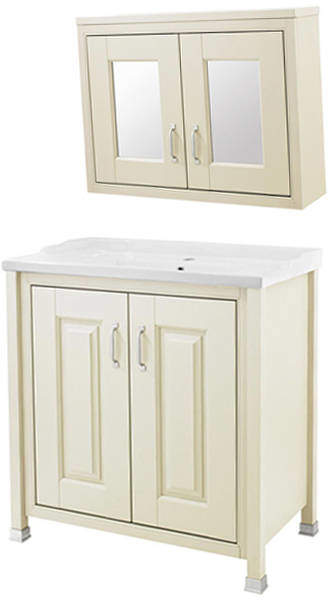 Old London Furniture 800mm Vanity & 800mm Mirror Cabinet Pack (Ivory).
