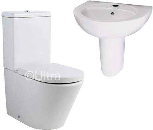 Ultra Jardine Close Coupled Toilet With Seat, Basin & Semi Pedestal.