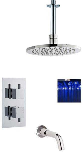 Premier Showers Twin Thermostatic Shower Valve, LED Head & Bath Spout.