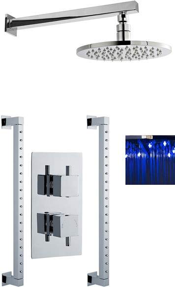 Premier Showers Twin Thermostatic Shower Valve With LED Head & Rainbars.