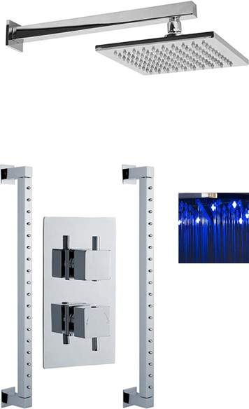 Premier Showers Twin Thermostatic Shower Valve With LED Head & Rainbars.