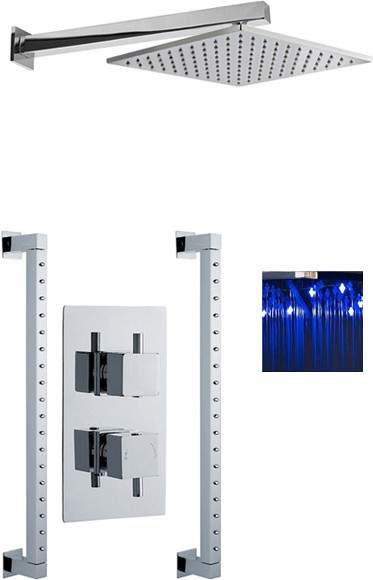 Premier Showers Twin Thermostatic Shower Valve With LED Head & Rainbars.