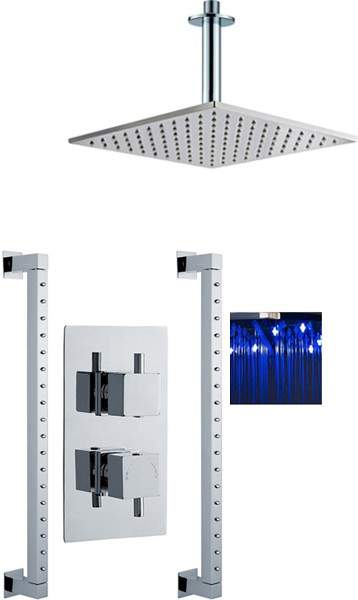 Premier Showers Twin Thermostatic Shower Valve With LED Head & Rainbars.