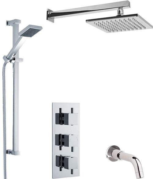 Nuie Showers Triple Shower Valve With Head & Slide Rail Kit & Bath Spout.