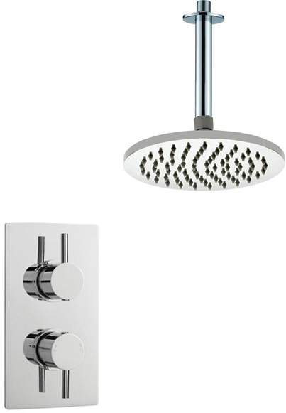 Crown Showers Twin Thermostatic Shower Valve, Arm & Round Head 200mm.