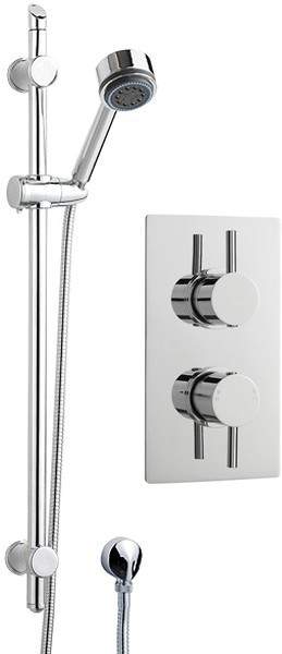 Crown Showers Twin Thermostatic Shower Valve, Slide Rail, Hose & Handset.