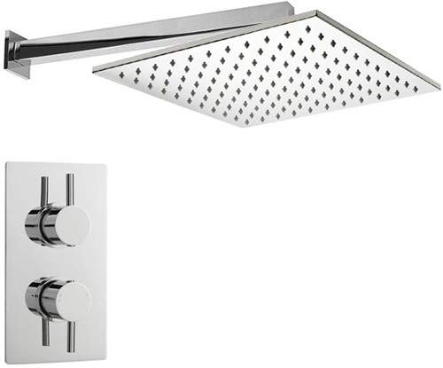 Crown Showers Twin Thermostatic Shower Valve, Arm & Square Head 400mm.