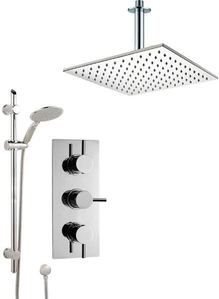 Crown Showers Shower Set With Round Handset & Square Head (400x400mm).