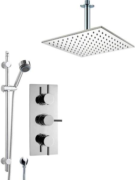 Crown Showers Shower Set With Round Handset & Square Head (400x400mm).