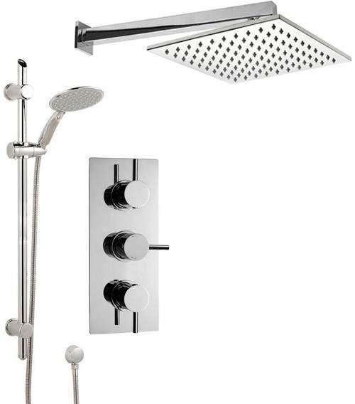 Crown Showers Shower Set With Round Handset & Square Head (300x300mm).