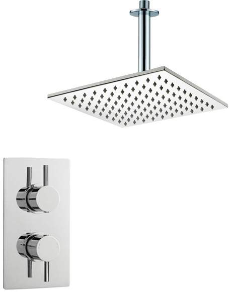 Crown Showers Twin Thermostatic Shower Valve, Arm & Square Head 300mm.