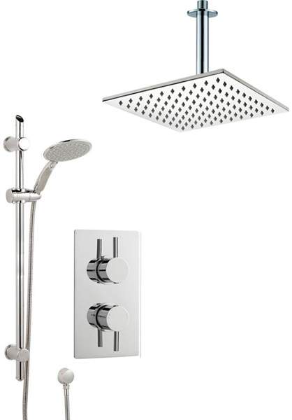 Crown Showers Shower Set With Round Handset & Square Head (300x300mm).