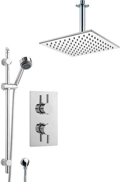Crown Showers Shower Set With Round Handset & Square Head (300x300mm).