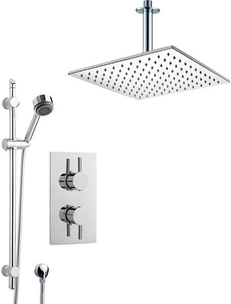 Crown Showers Shower Set With Round Handset & Square Head (400x400mm).