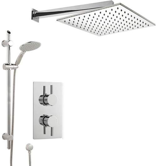 Crown Showers Shower Set With Round Handset & Square Head (400x400mm).