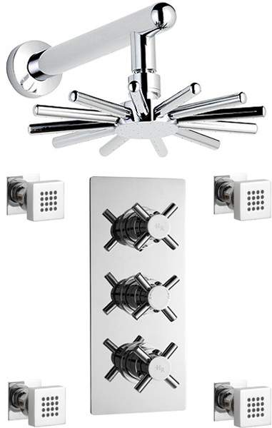 Hudson Reed Kristal Triple Thermostatic Shower Valve, Shower Head & Jets.