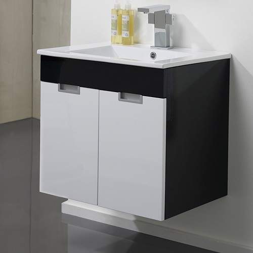 Hudson Reed Quintus Wall Hung Vanity Set (Black & White). 585x540x440mm.