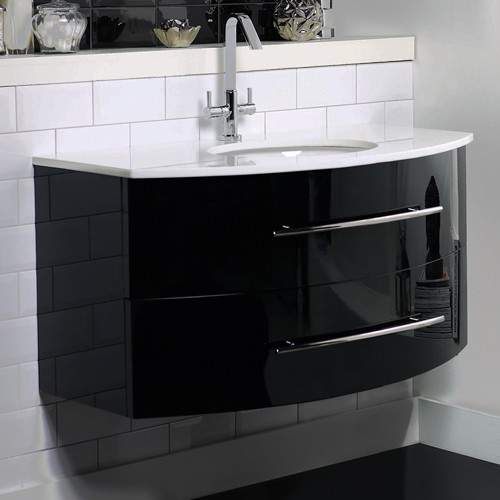 Hudson Reed Crescent Wall Hung Vanity Unit With Granite Top (Gloss Black).