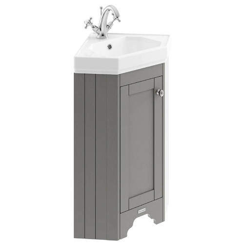 Old London Furniture Corner Vanity Unit With Basins (Storm Grey, 1TH).