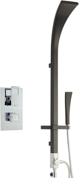 Hudson Reed Logo Twin Thermostatic Shower Valve & Modern Rigid Riser Kit.