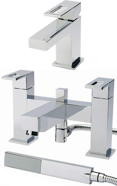 Hudson Reed Logo Basin Mixer & Bath Shower Mixer Tap Set (Free Shower Kit).