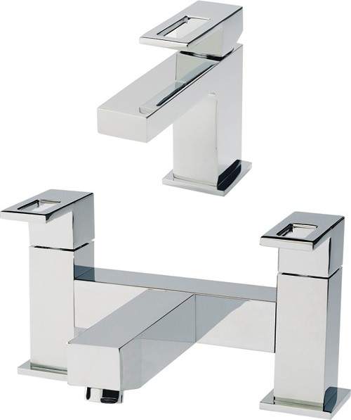 Hudson Reed Logo Basin Mixer & Bath Filler Tap Set (Chrome).