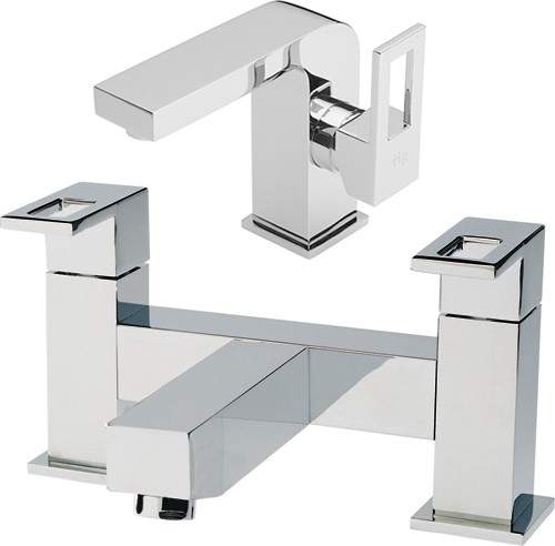 Hudson Reed Logo Basin Mixer & Bath Filler Tap Set (Chrome).