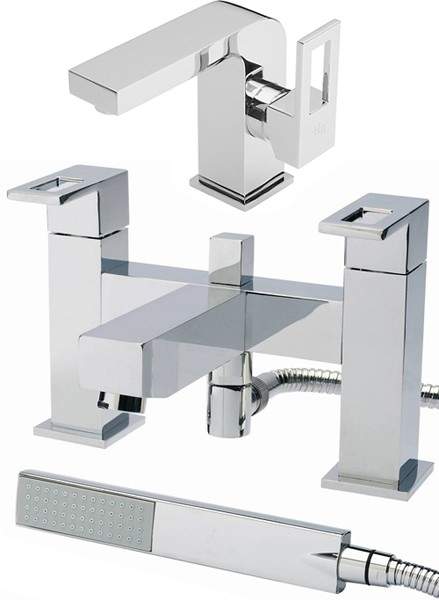 Hudson Reed Logo Basin & Bath Shower Mixer Tap Set (Free Shower Kit).