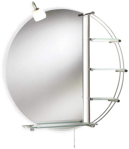 Ultra Mirrors Magnum Round Mirror With Light & Shelves. 800mm Diameter.