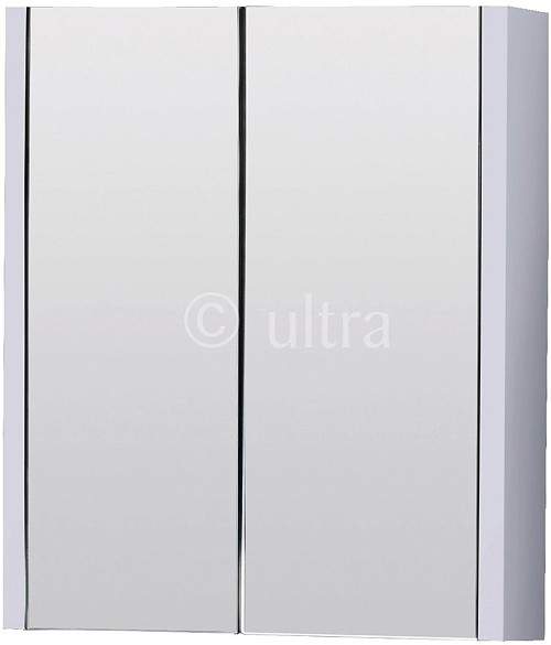 Ultra Lux Mirror Bathroom Cabinet, 2 Doors (White). 600x650x100mm.