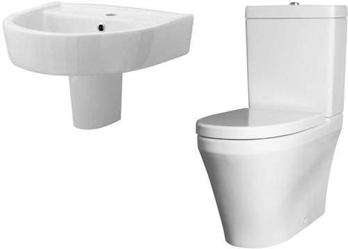Premier Marlow Flush To Wall Toilet With 520mm Basin & Semi Pedestal.