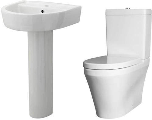 Premier Marlow Flush To Wall Toilet With 520mm Basin & Full Pedestal.